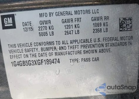 2016 Buick Lacrosse Leather from USA, damaged, VIN 1G4GB5G3XGF189474